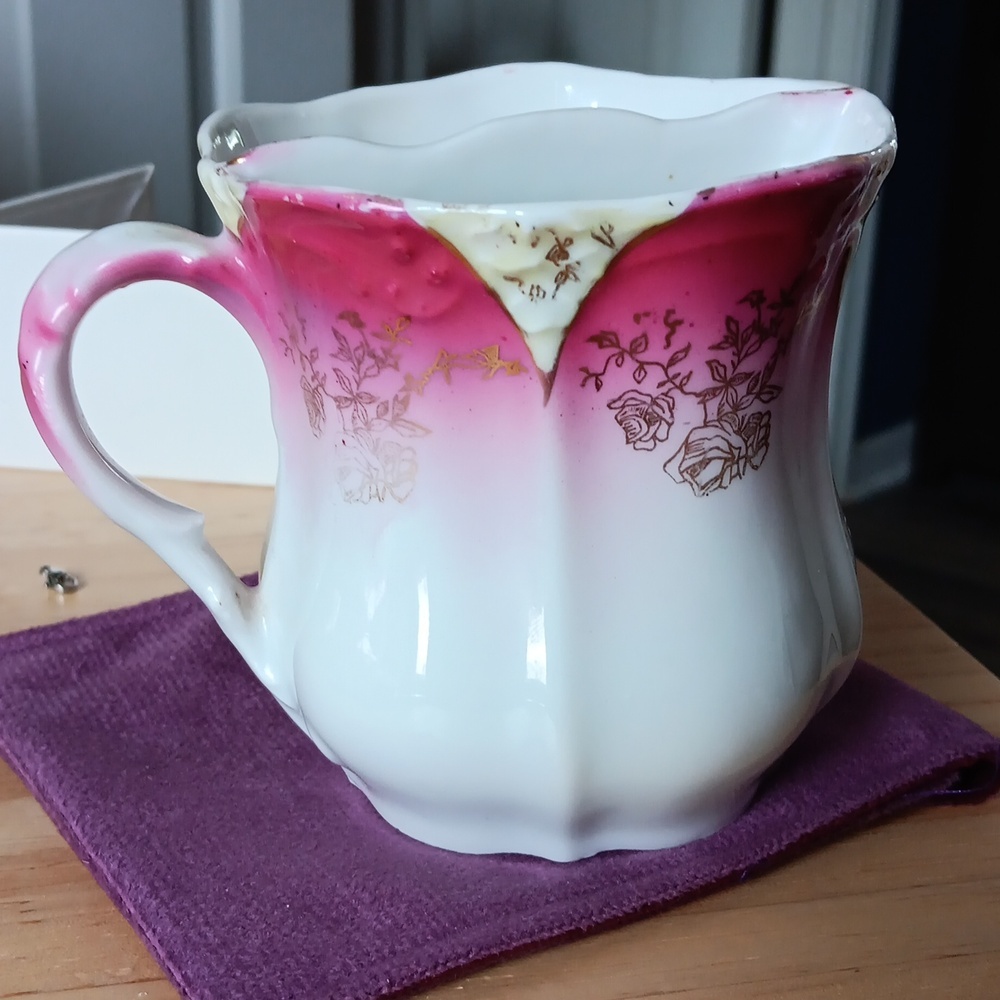 RS Prussia Elegant Floral Pink and Gold Antique Mustache Ceramic Cup - Picture 4 of 6
